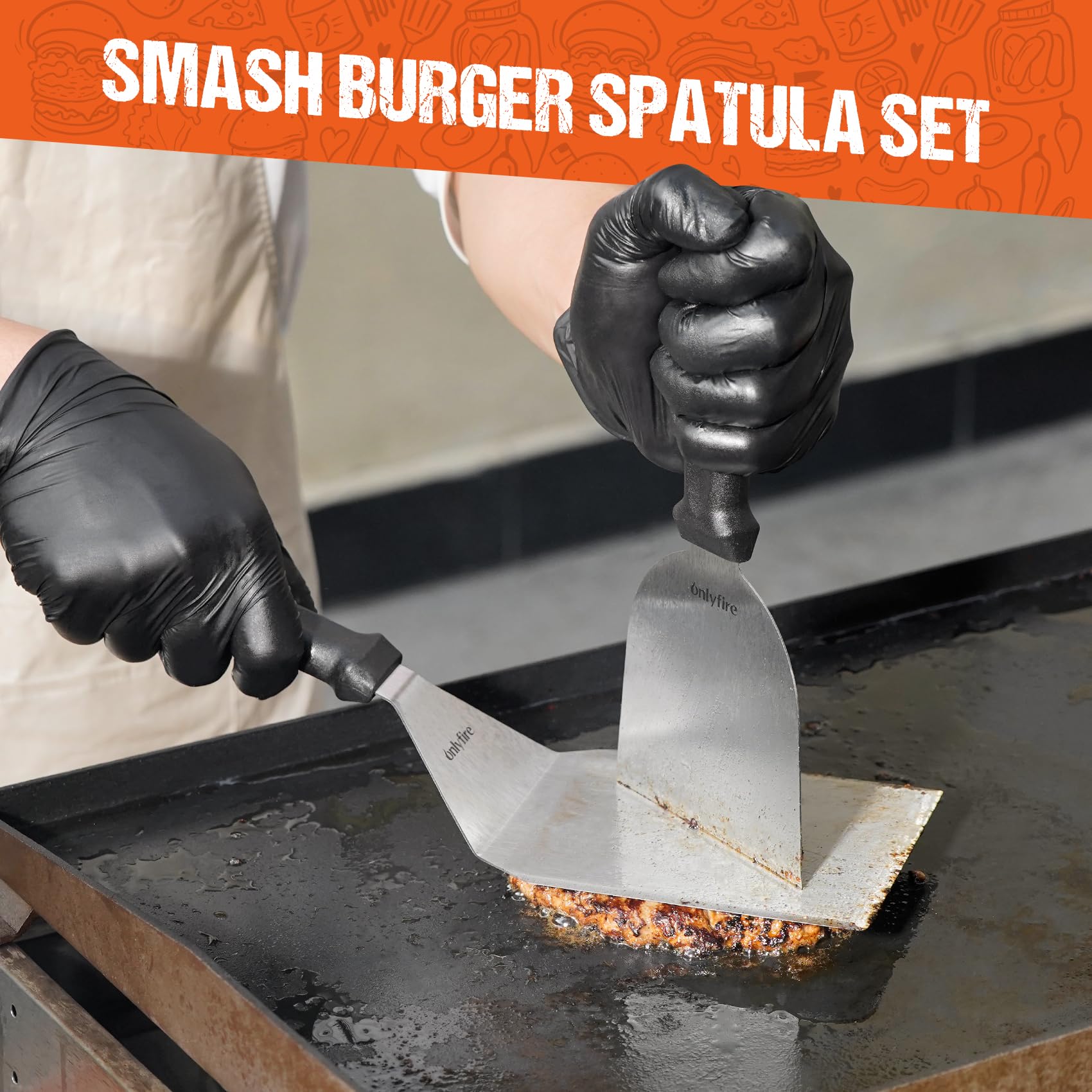 onlyfire Set di spatole professionali per barbecue, spatola per piastra in acciaio inox, spatola perforata e raschietto per griglia, kit per hamburger per grigliare, cucinare e pulire