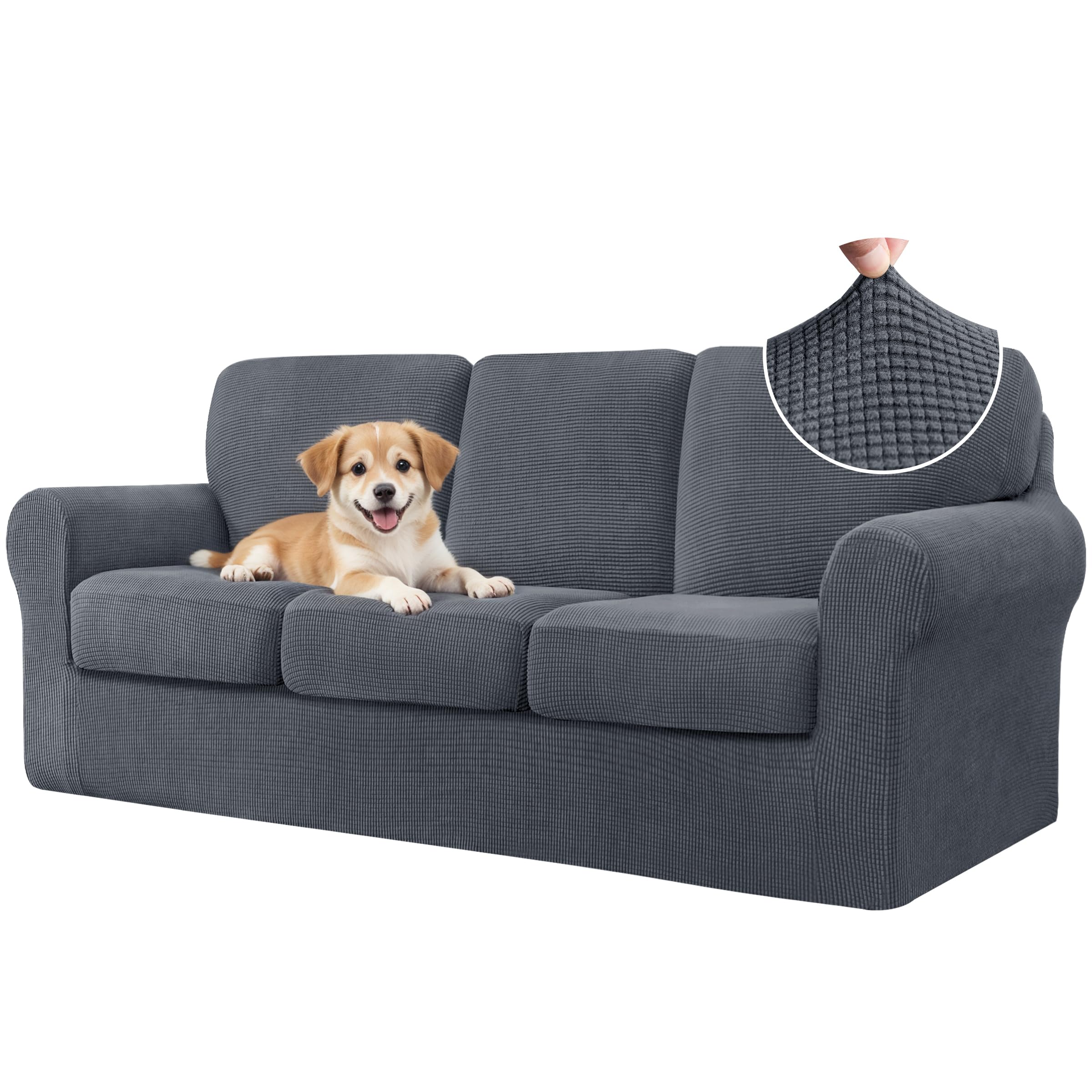 CHUN YI 7 Piece Couch Covers Sofa Covers Washable, Stretch Sofa Slipcovers for 3 Cushion Couch with Seperate Backrest and Cushion Covers, Anti Slip