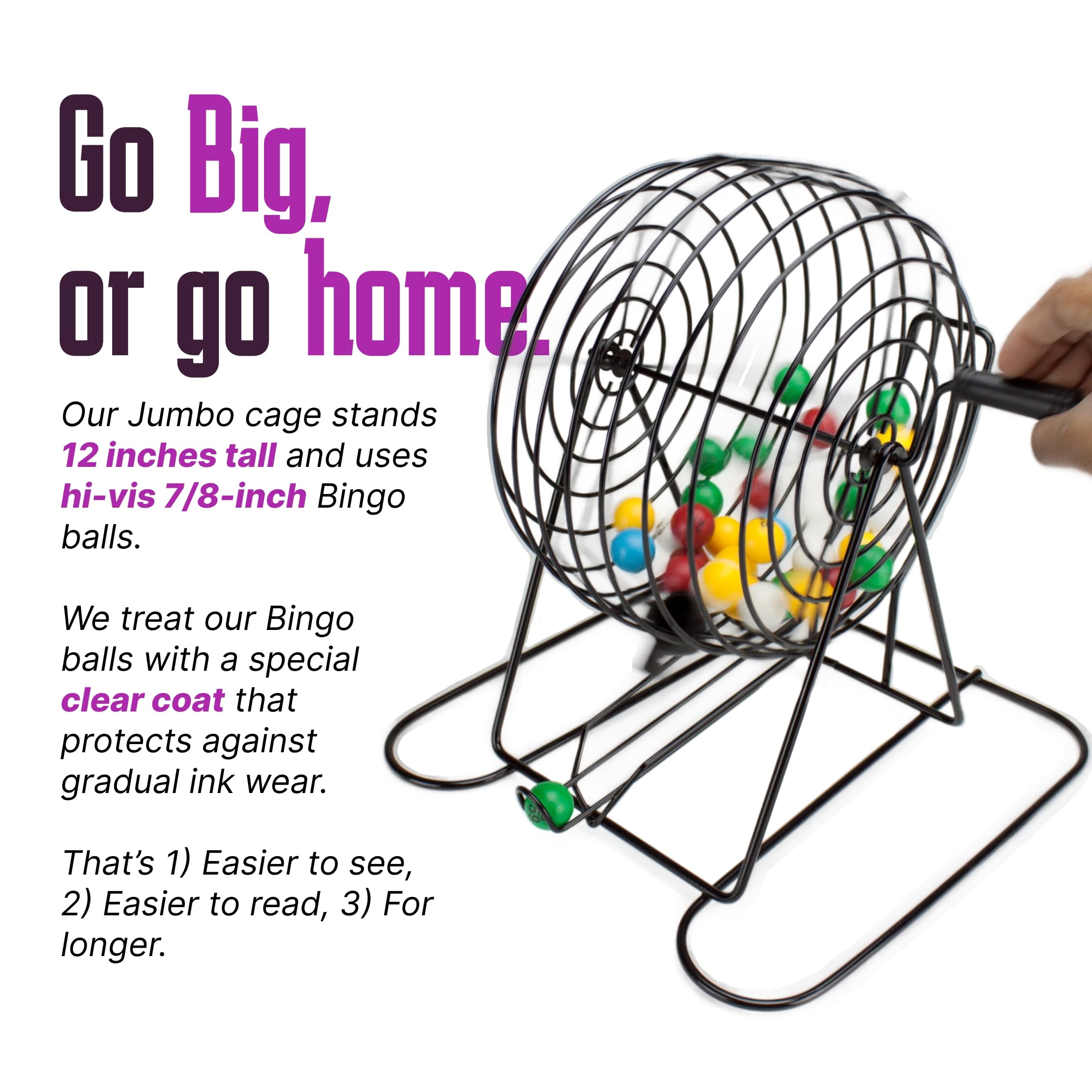 Royal Bingo Supplies Jumbo 12" Tall Bingo Game Set for Adults, Seniors, Family & Kids - 100 Cards 500 Chips 75 Balls, XL Roller Cage & Board
