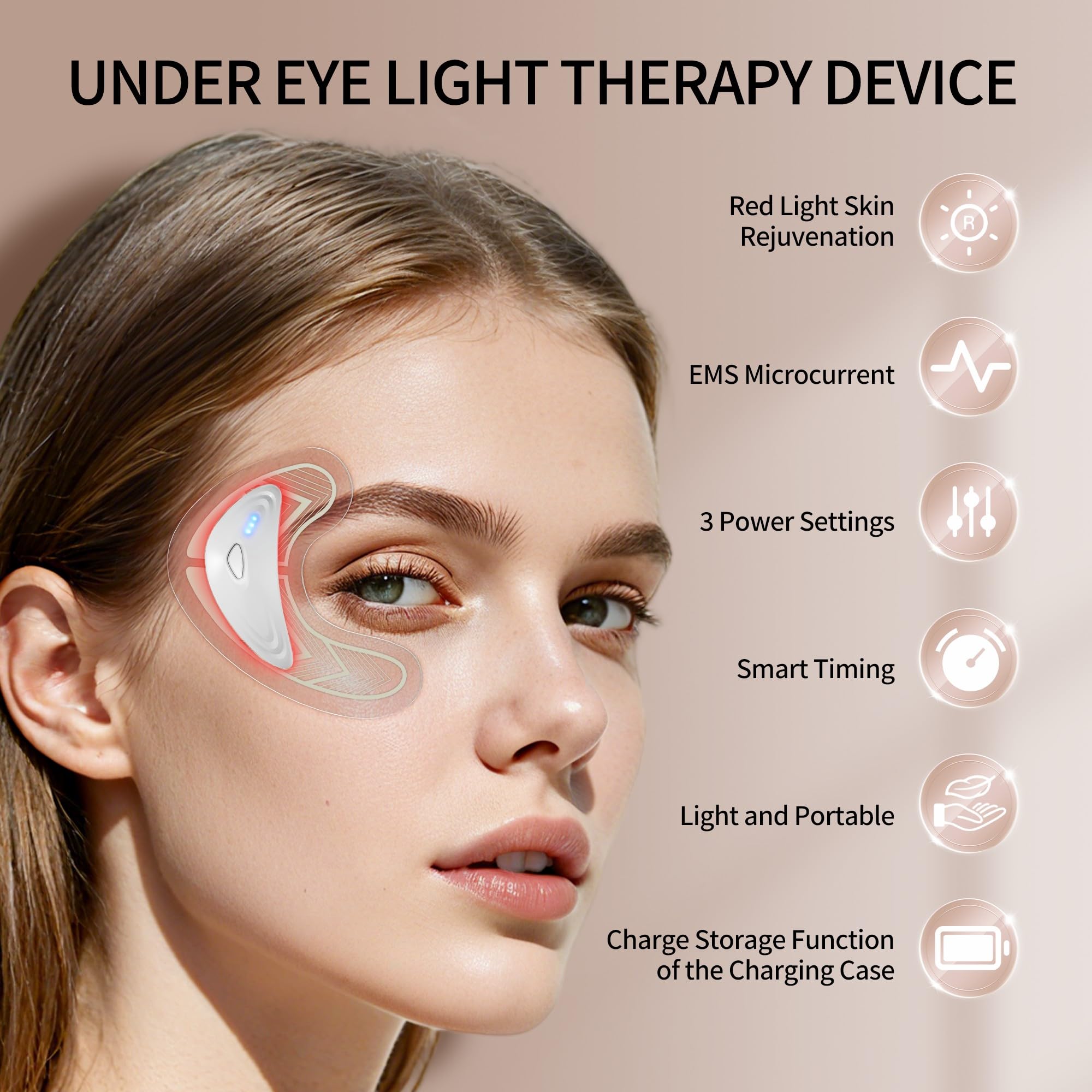 Parches para ojos de luz roja, péptidos de colágeno hidrogel para los ojos reduce el volumen de bolsas y la hinchazón, almohadillas antiarrugas, parches portátiles de luz roja con apagado temporizado