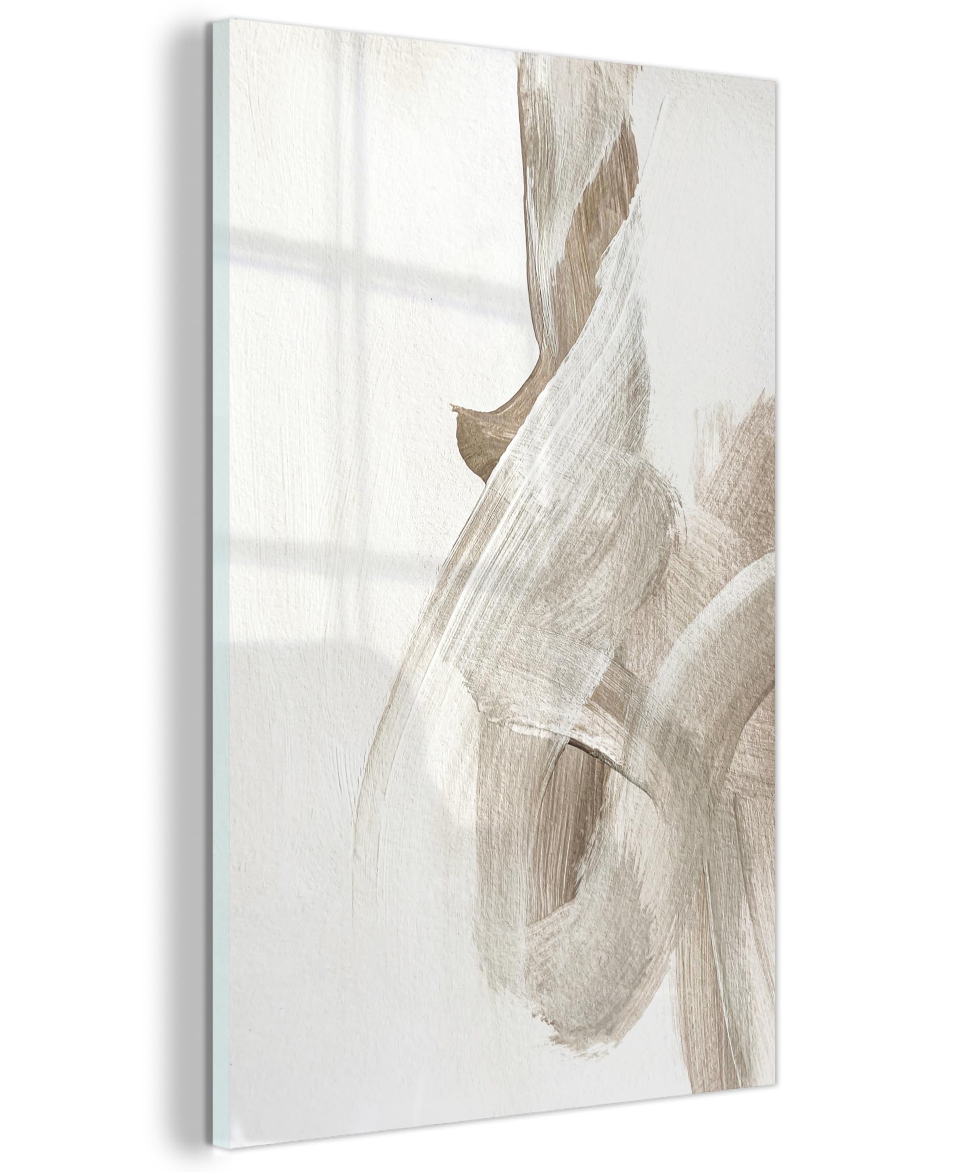 MuchoWow© Bild auf Glas Schlafzimmer Bilder Badezimmer Wand Deko Wohnzimmer | 40x60 cm - Modern Wanddeko Bilderwand Geschenk Abstrakt - Moderne Kunst - Beige