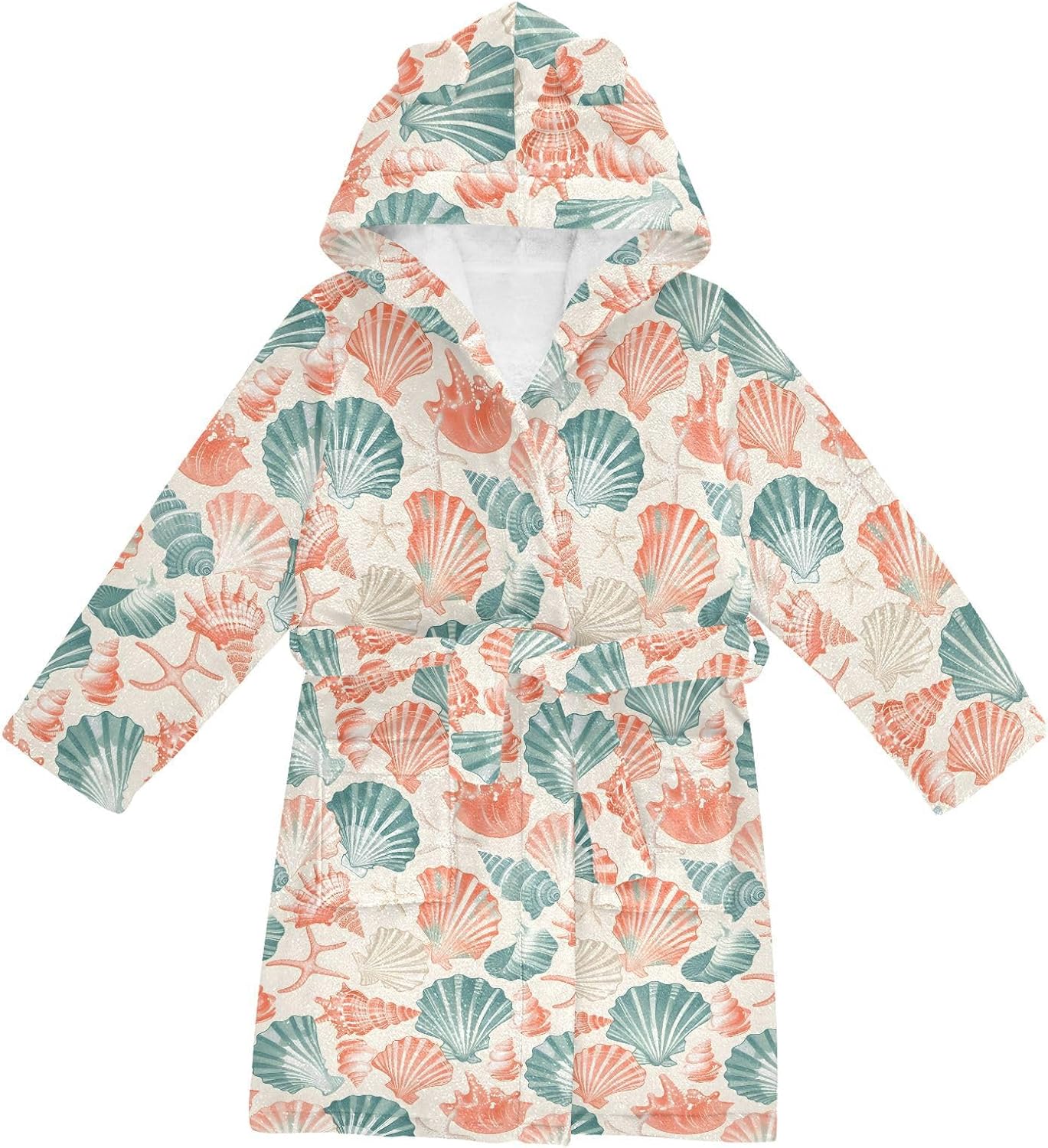 senya Colorful Seashells 1 Toddler Hooded Bathrobe Kids Soft Plush Bath Towel Robes for Boys Girls 2-12 Years