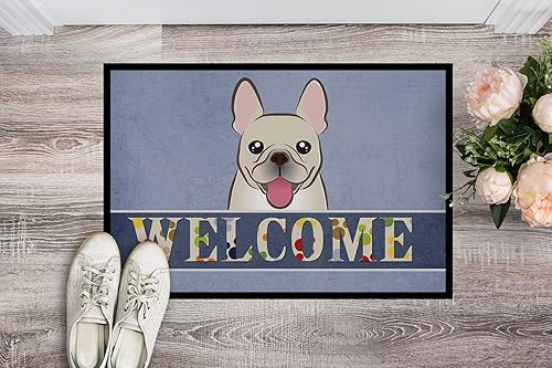 Miniatura 2 de Caroline's Treasures BB1424MAT - Tapete de bienvenida con diseño de bulldog francés para interiores o exteriores, 18 x 27 pulgadas, color azul,