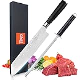 Gidli 8 Inch Chef Knife with Knife Sharpener Carbon Stainless Steel, Ultra Sharp, Ergonomic Wooden Handle, Gift Box – Kitchen Blade Set
