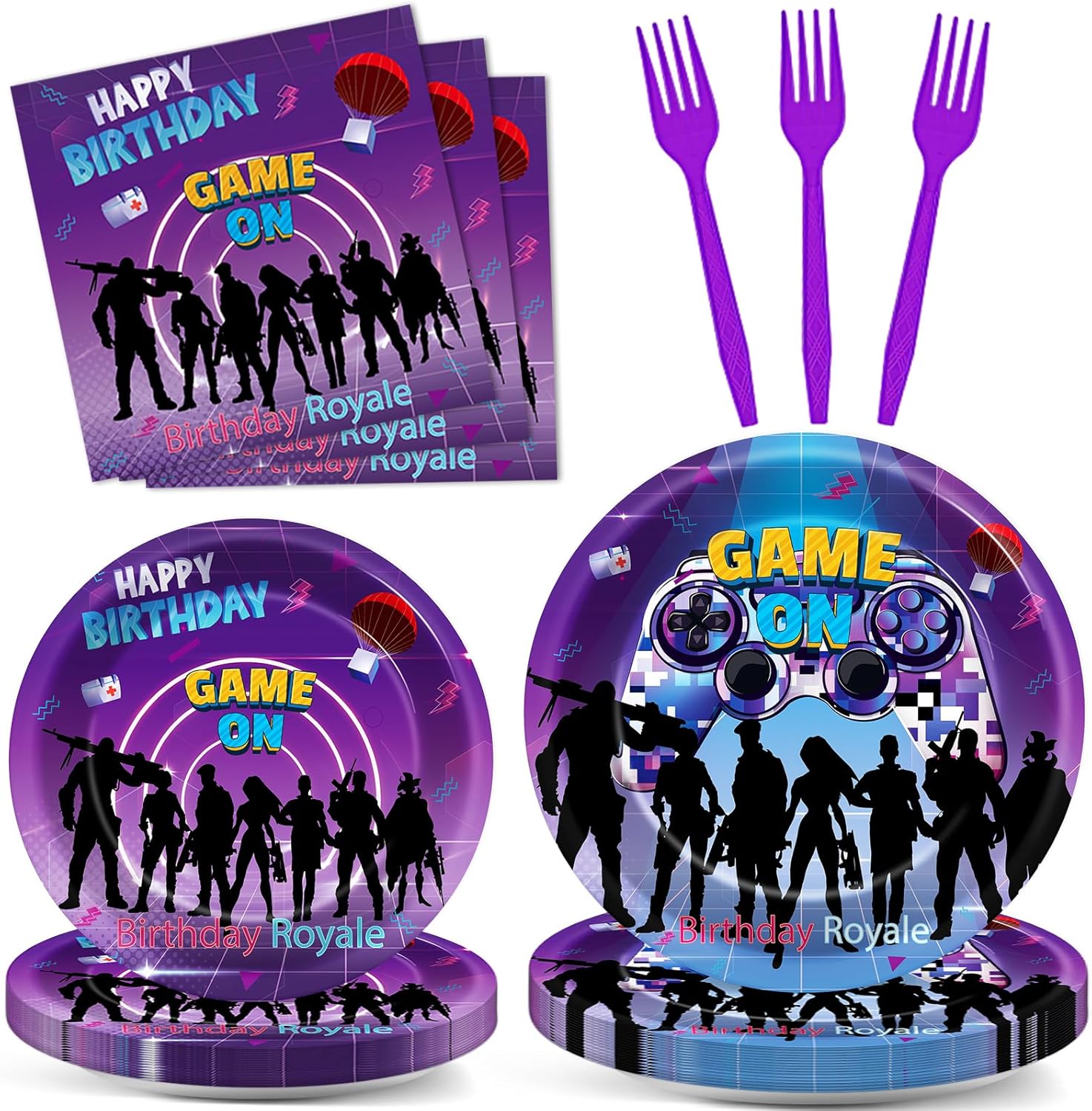 96Pcs Video Game Party Supplies Birthday Royale Tableware Set Gaming Party Plates and Napkins Game on Decorations for Kids Boys Girls Baby Shower Video Game Dinnerware Party Favors for 24 Guests 96Pcs Video Game Party Supplies Birthday Royale Tableware Set Gaming Party Plates and Napkins Game on Decorations for Kids Boys Girls Baby Shower Video Game Dinnerware Party Favors for 24 Guests