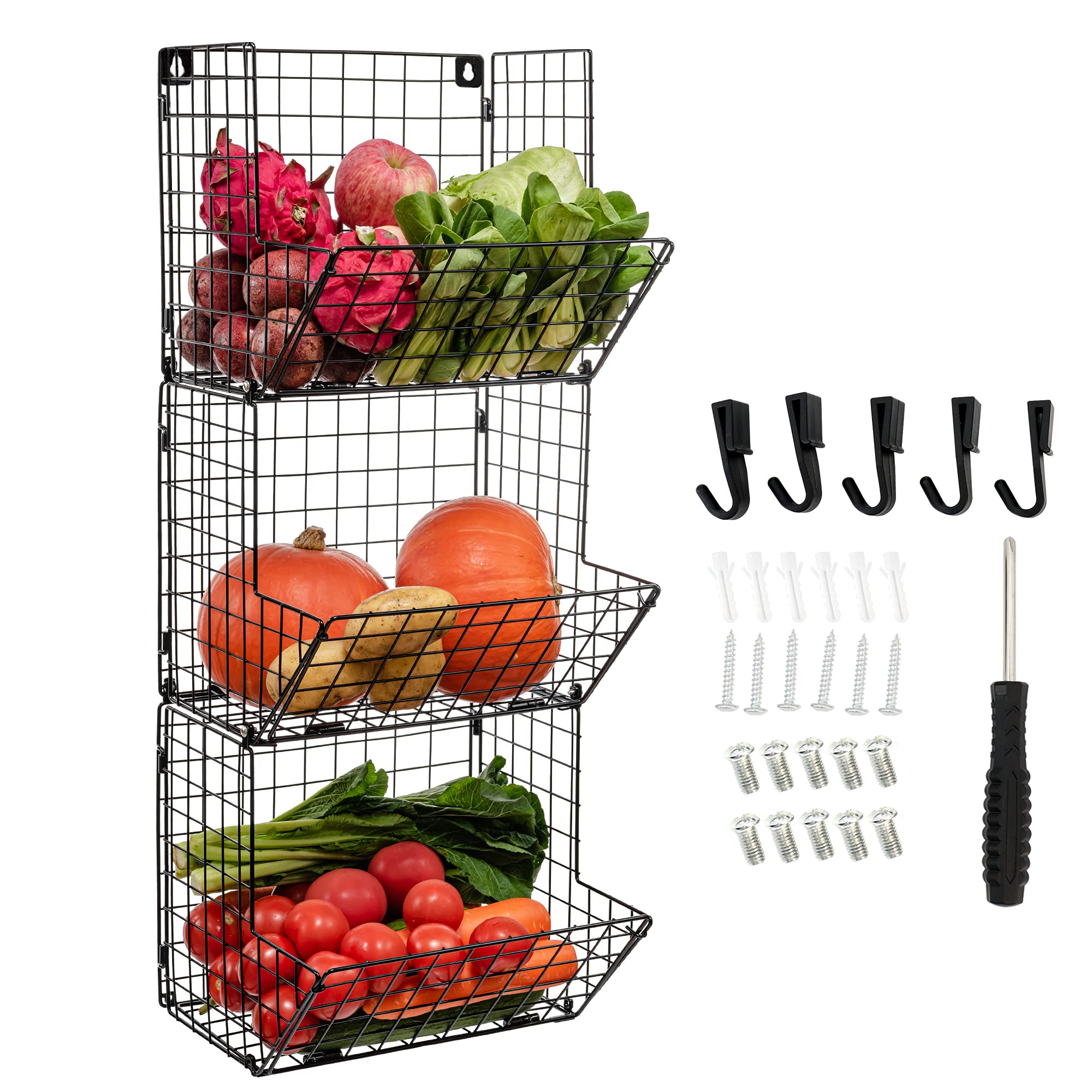 Buy Redrubbit 3 Tier Metal Wire Basket, Wall ed Market Basket Storage