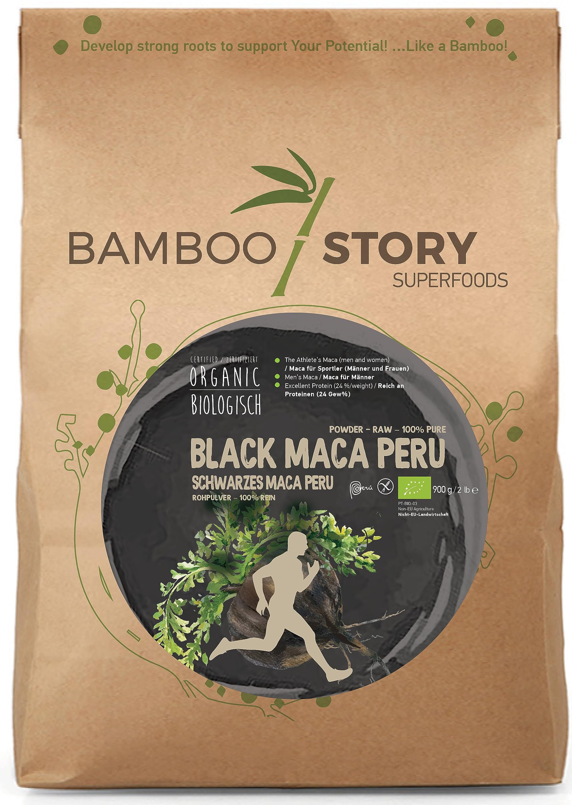 BAMBOO STORY | Maca NOIRE | Poudre | 100% Perou | Crue | Bio | Pure | 900g