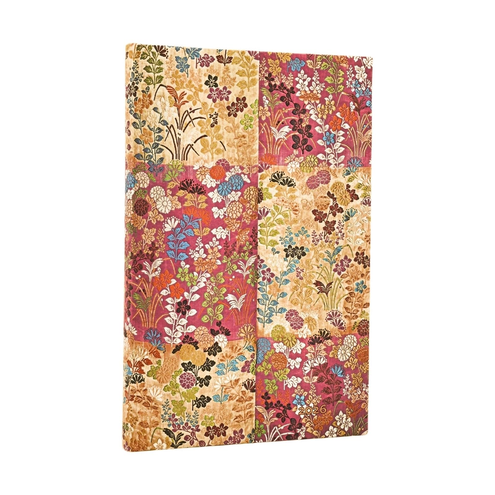 2026 Kara-ori Pink (Japanese Kimono) Maxi 12-month Vertical Hardcover Flexi Dayplanner 2026 (Elastic Band Closure)