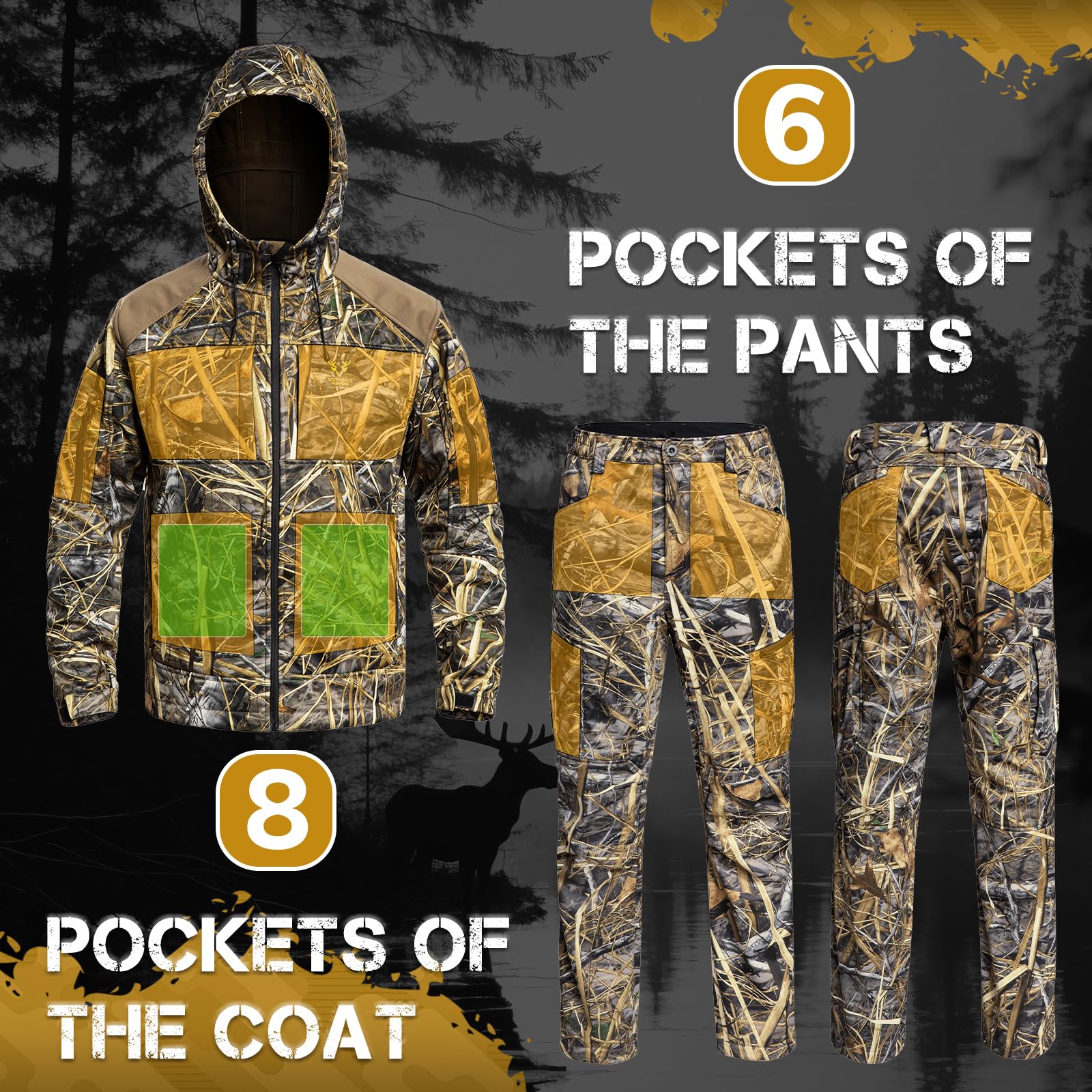 Tuta da caccia silenziosa mimetica Softshell abbigliamento abbigliamento abbigliamento felpa con cappuccio giacca pantaloni per uomo