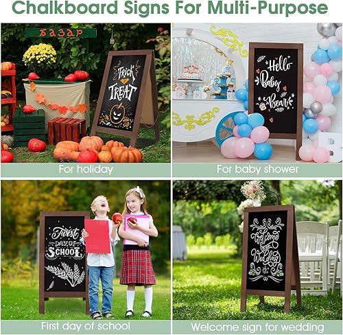 Miniatura 7 de V-Opitos Letrero grande de pizarra con marco A, 40 x 20 pulgadas, letrero de doble cara para acera, pizarra magnética de madera resistente, tablero