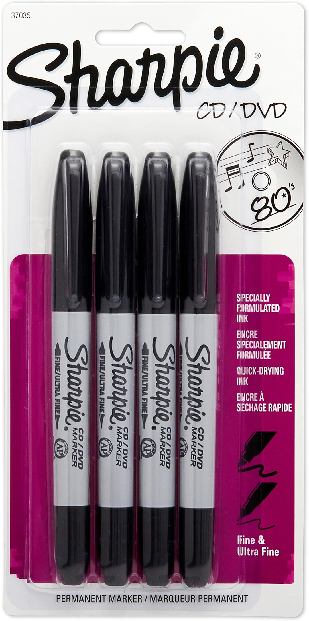 Cd/Dvd Twin Tip Permanent Markers, 4 Black Markers (37035Pp)
