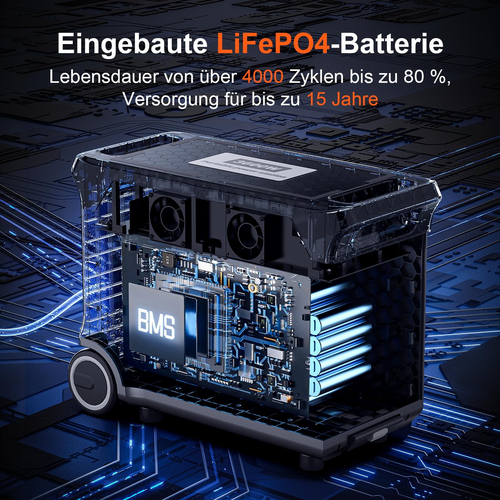 SolarPlay 3840Wh Tragbare Powerstation, 3600 W Solargenerator LiFePO4-Akku mit UPS, 3x230V AC Ausgang 3600W,Power Station mit Griff Schnelles Stromspeicher Aufladen für Outdoor,Camping,Wohnmobilreisen