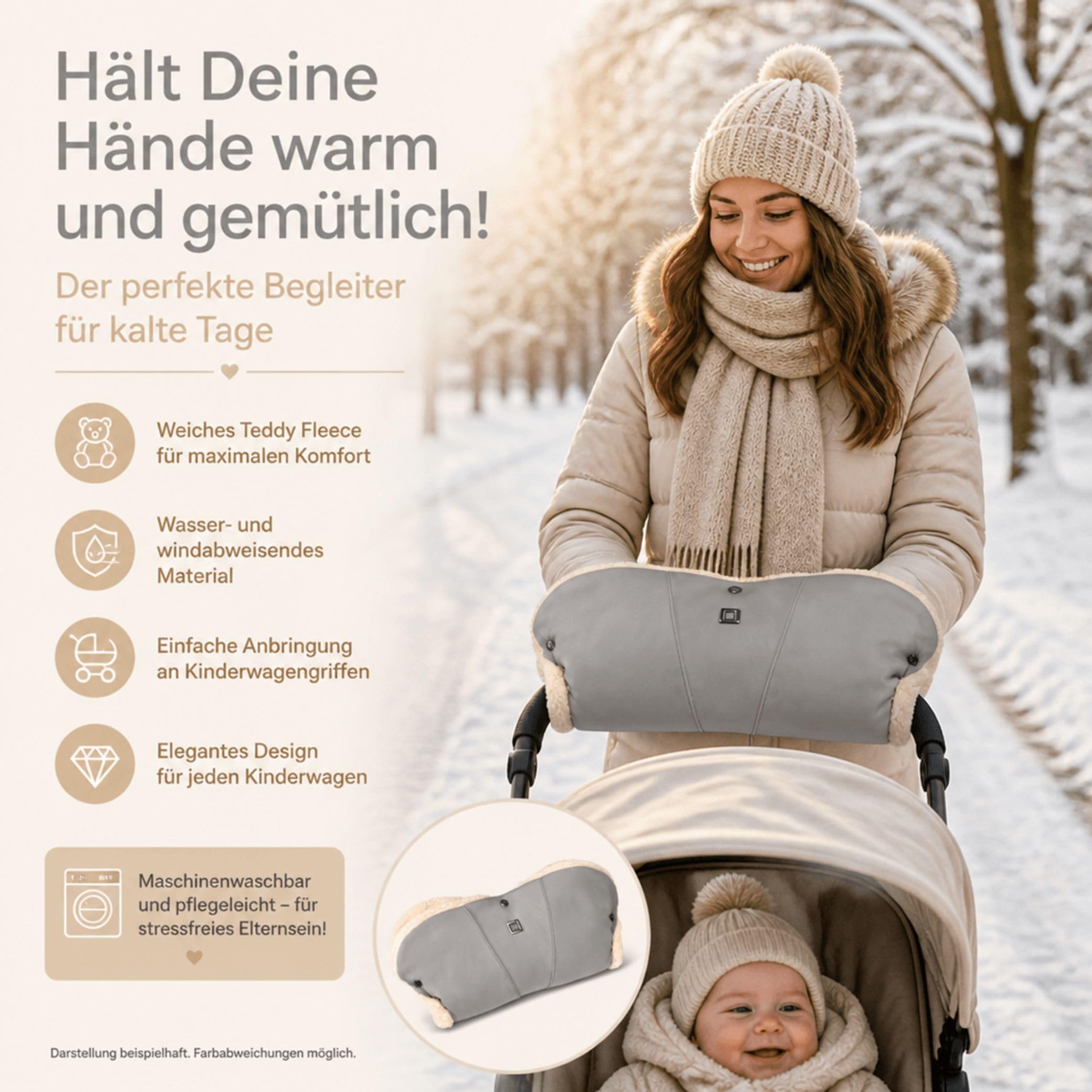 Moon Handmuff Premium & Windel Blaubaer | Passend für Kinderwagen & Buggy | Wasser- und windabweisender Handwärmer mit kuscheligem Innenfutter, | Handschuhe Ideal für kalte Tage | Einfach anzubringen