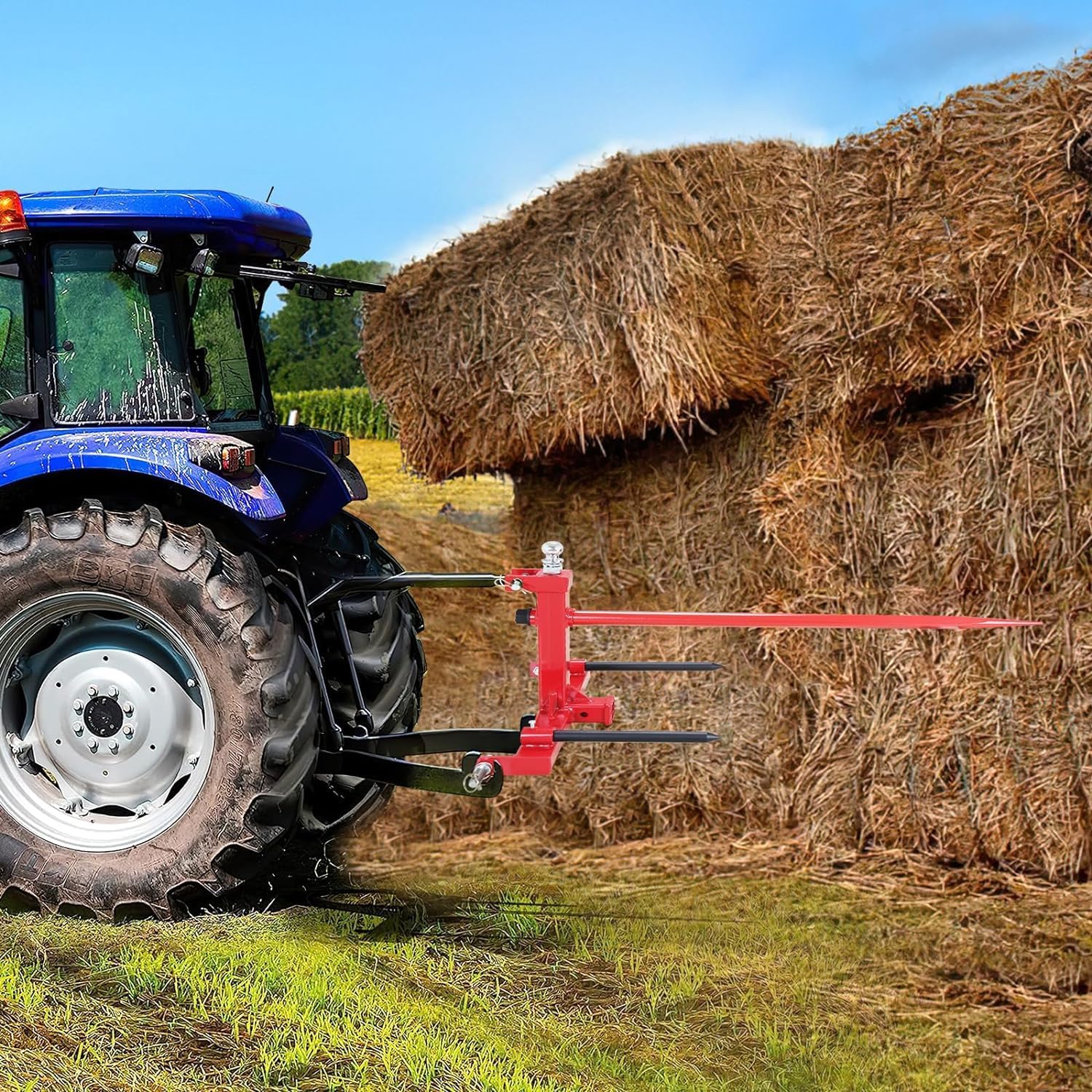 Garvee Lanza para Pacas de Heno de 1360 kg de Capacidad y 124.5 cm de Longitud, Pincho Forjado de Acero de Alta Resistencia para Manipulador de Paja y Carga Agrícola, Negro, Compatibilidad Universal