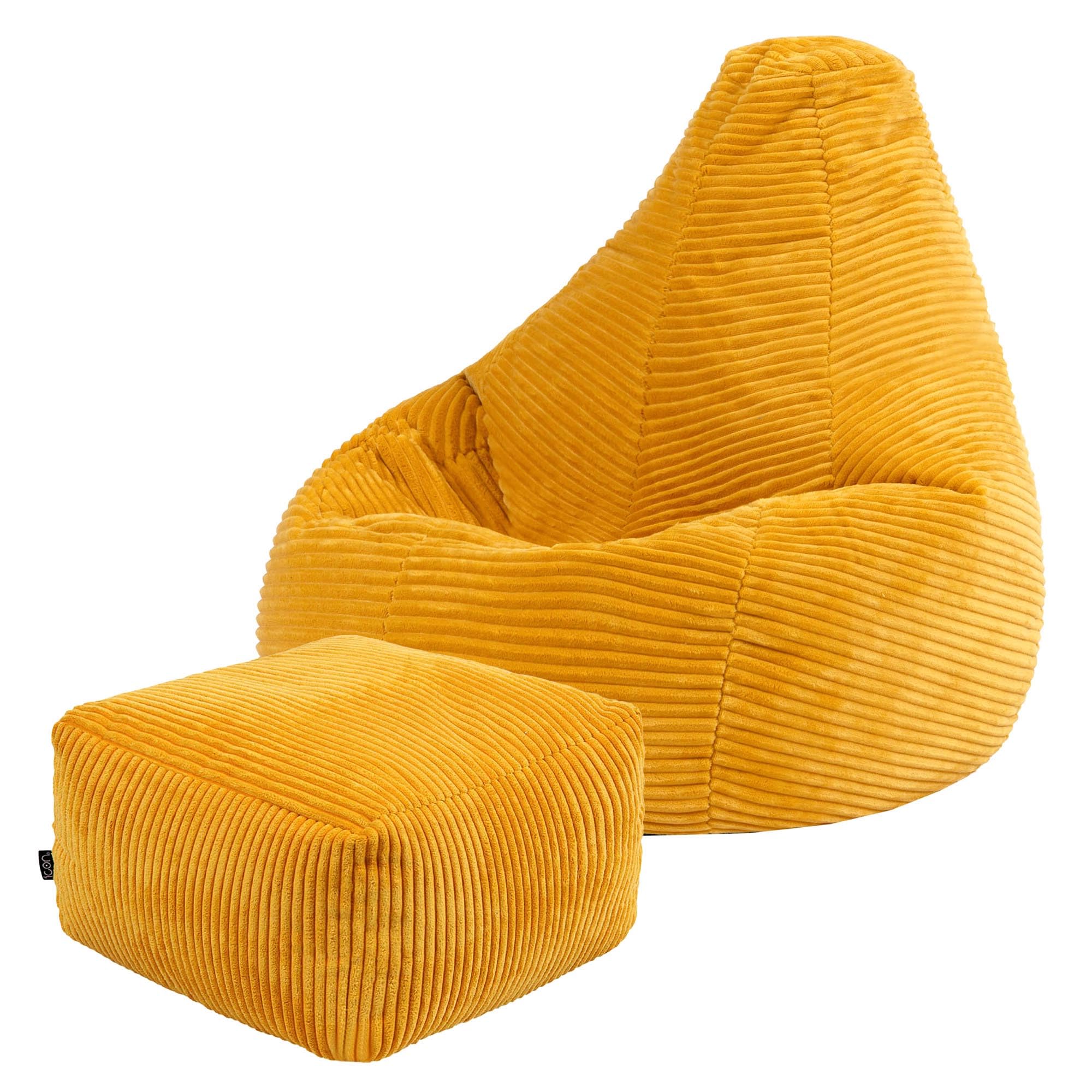 icon Dalton Kids Bean Bag and Footstool, Ochre Yellow, Cord Kids Bean Bag Chair with Filling Included for Girls and Boys, Childrens Chair, Beanbags for Children, Playroom Décor, Bedroom Accessories
