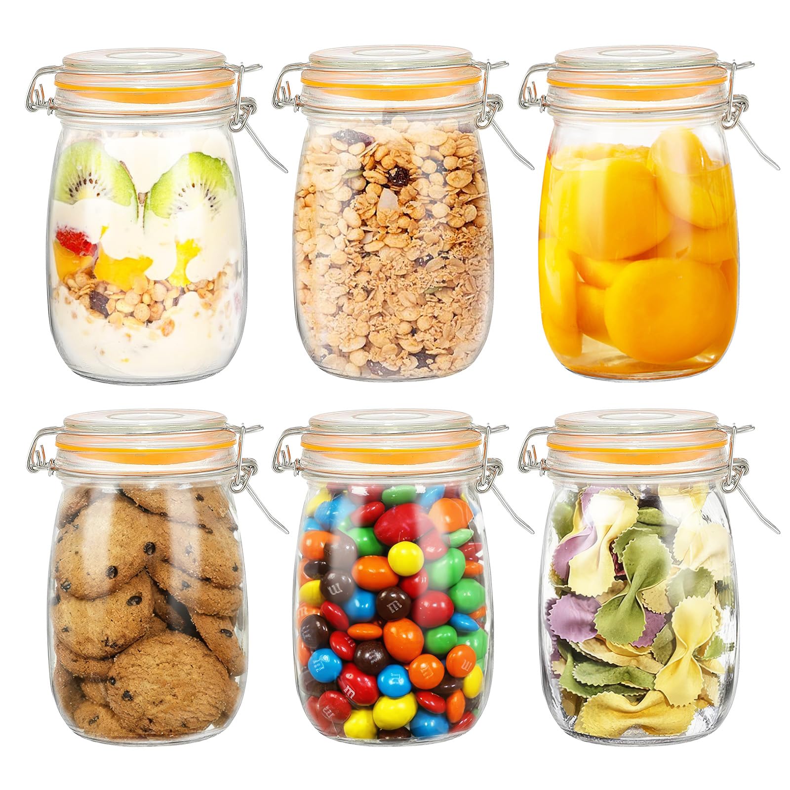 Llhong Clear Airtight Glass Jar With Metal Clip Lid, 1L Glass Jars With Lids