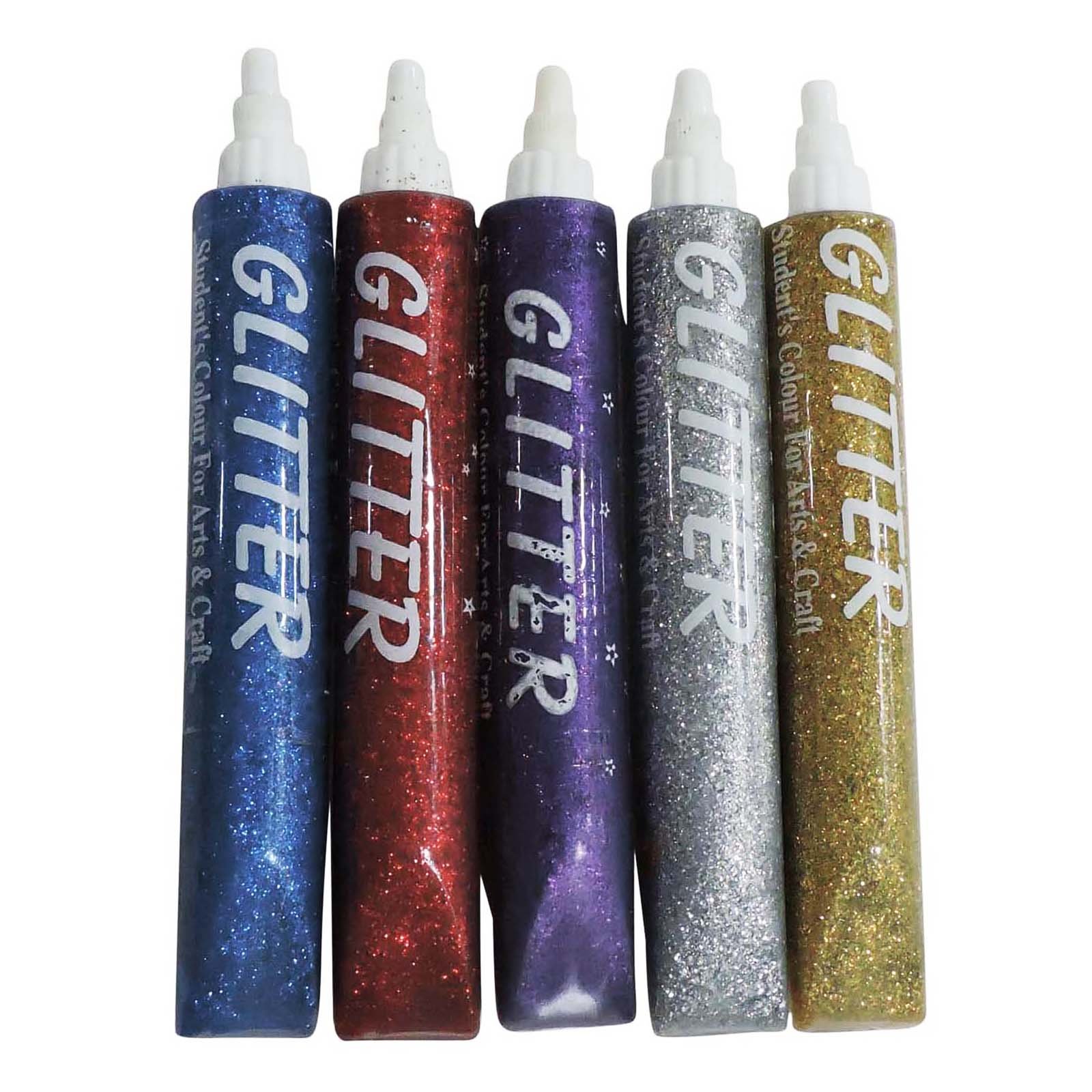 Asian Hobby Crafts Multicolor Glitter Sparkle Glue Tubes : Pack of 5pcs : 25ml Each Tubes - Set B
