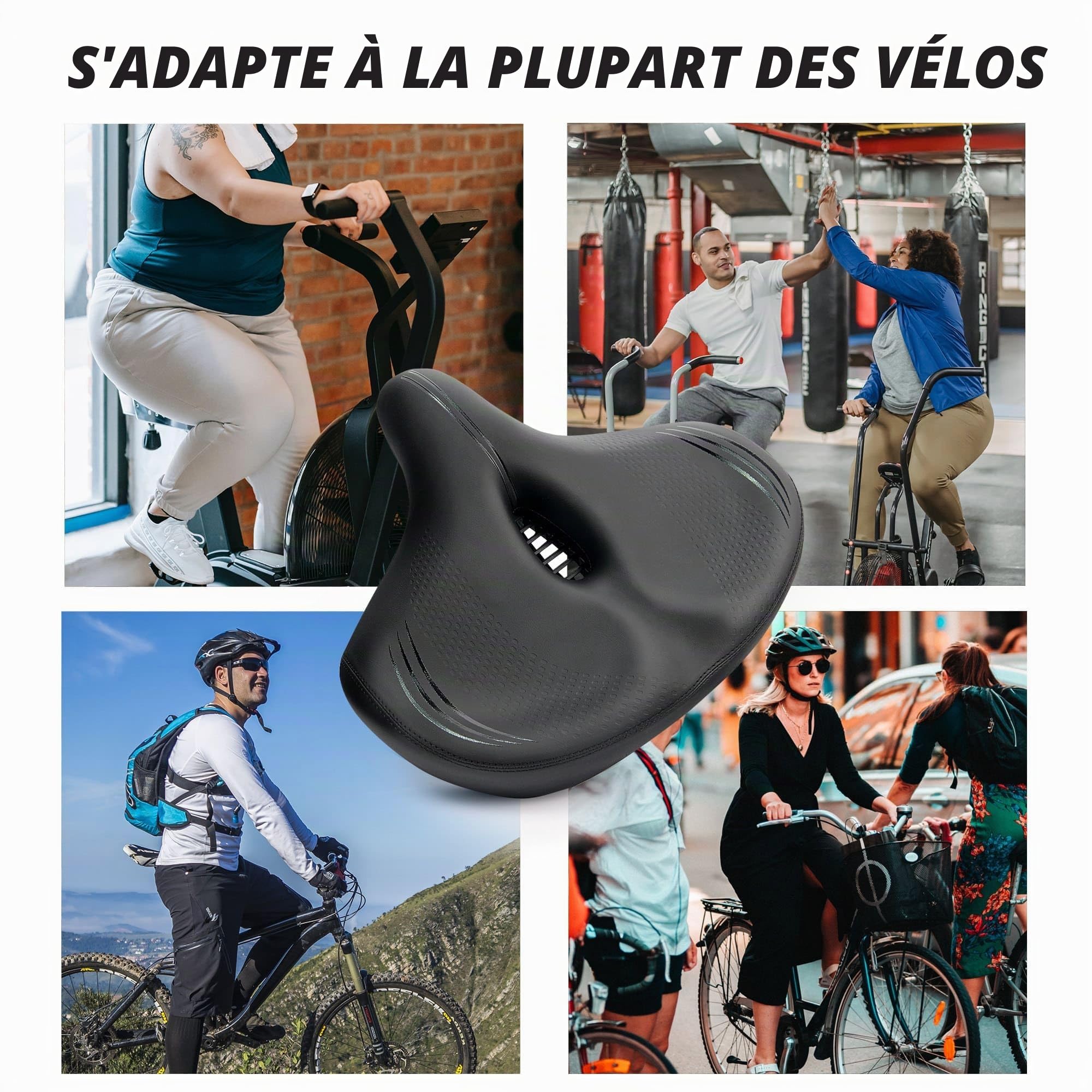 CDYWD Extra Large Selle de Velo Ultra Confortable, Selle Vélo Anti Douleur, Ergonomique, Homme Femme Selle Bike Life Confort, Selle Vélo pour Vélos Extérieurs et Intérieurs