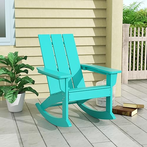 Miniatura 4 de WO Home Furniture - Mecedora moderna para exteriores, HDPE, resistente a los rayos UV (turquesa)