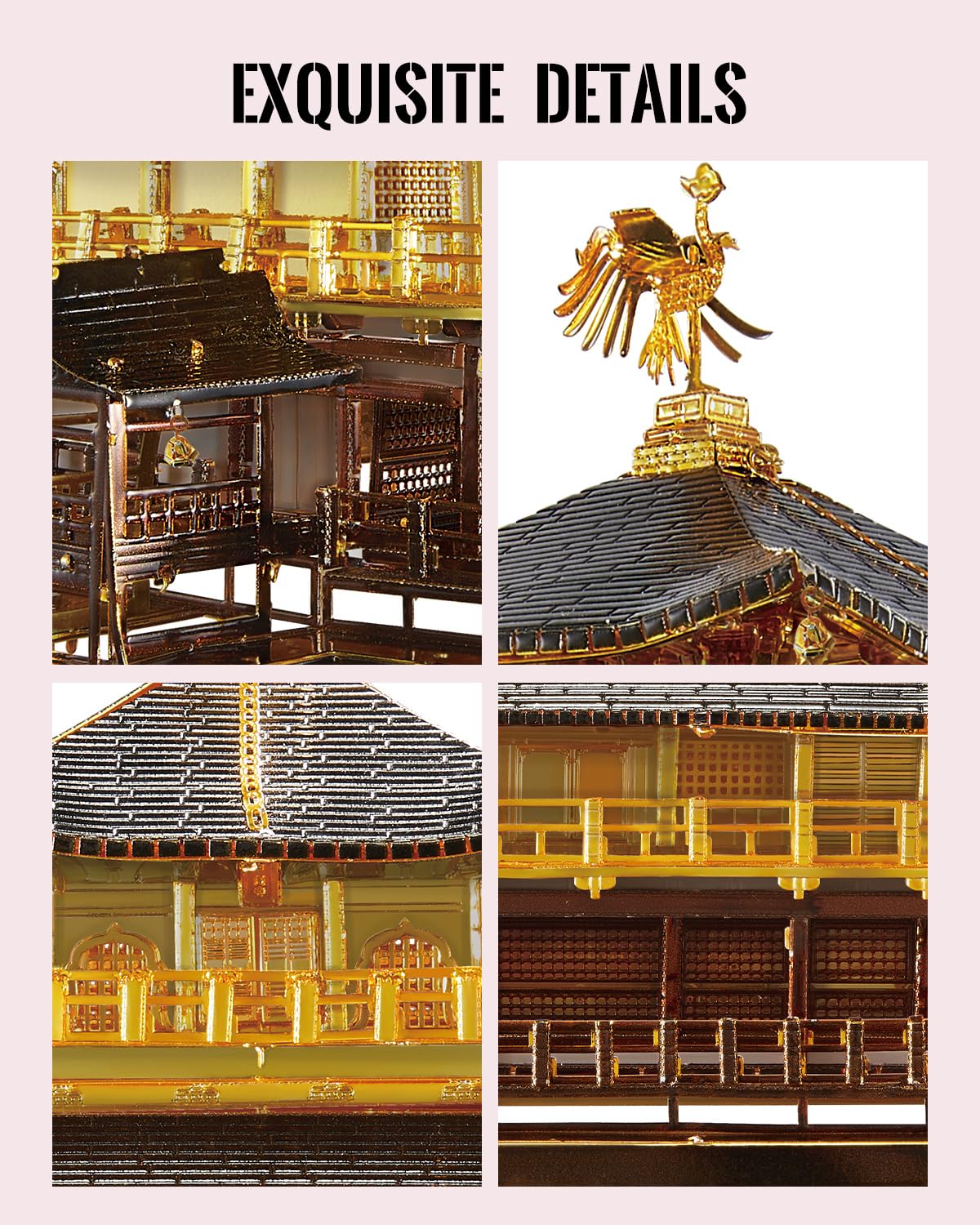 Piececool Puzzle in metallo 3D Golden Pavilion Modello Kit per adulti fai da te Architettura giapponese Kit di costruzione, tempo di famiglia, decorazione per la casa, migliori regali