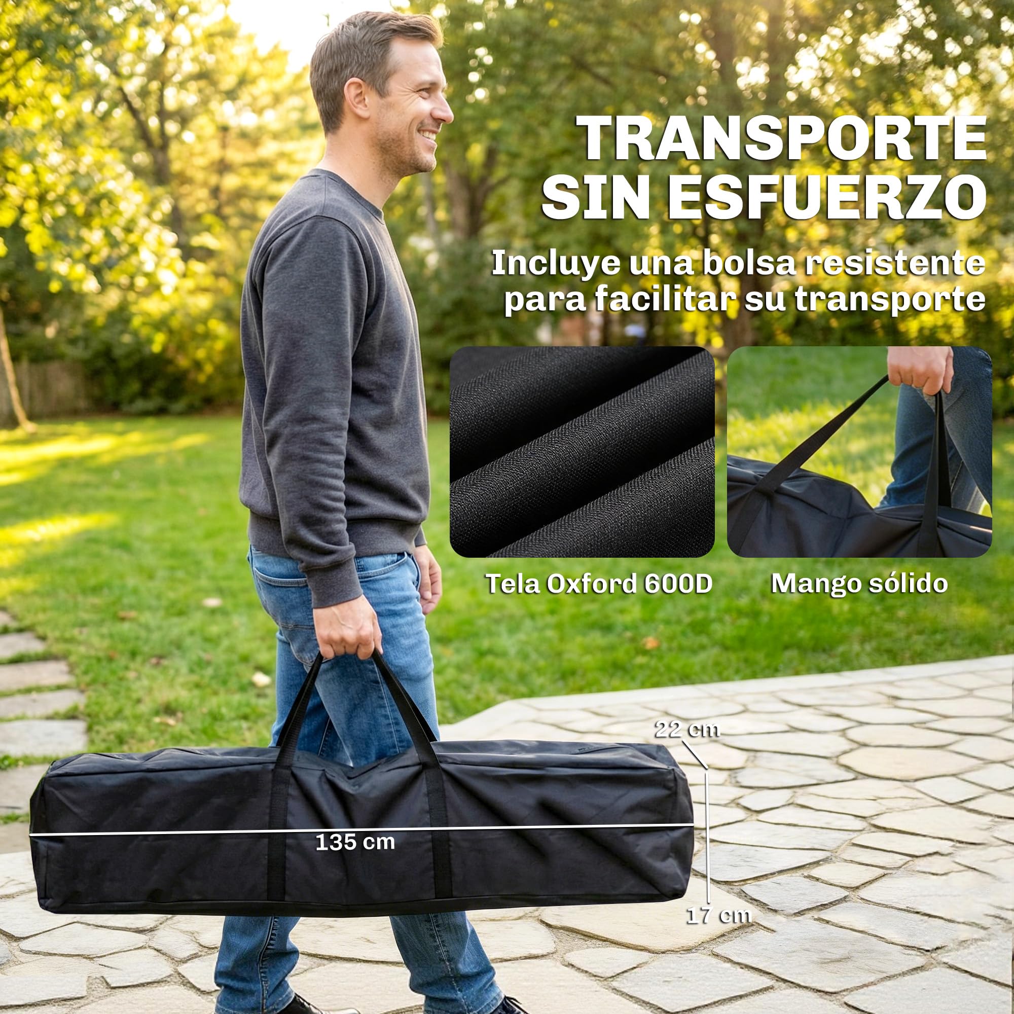 Outsunny Soporte para Hamaca Plegable, Largo 290 cm, Soporte para Hamaca Portátil de Acero, Longitud Ajustable, con Bolsa de Transporte, Carga 120 kg, Negro