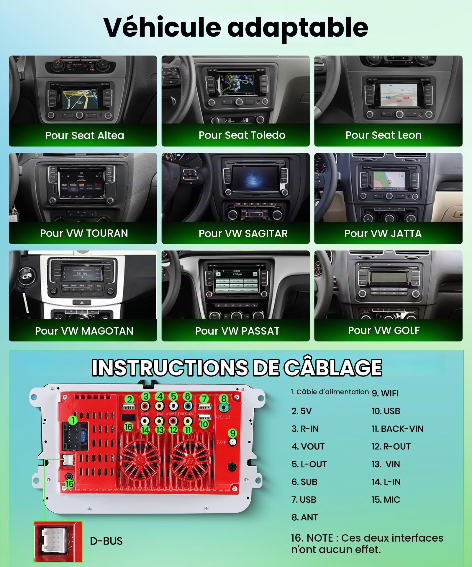 Rimoody Autoradio 2 Din pour VW Golf 5 Golf 6 Passat Polo Tiguan Touran Caddy Skoda Seat, 7" HD Écran,Carplay Wireless Android Auto Mirror Link Bluetooth FM/AM/RDS Caméra de Recul Commandes au Volant