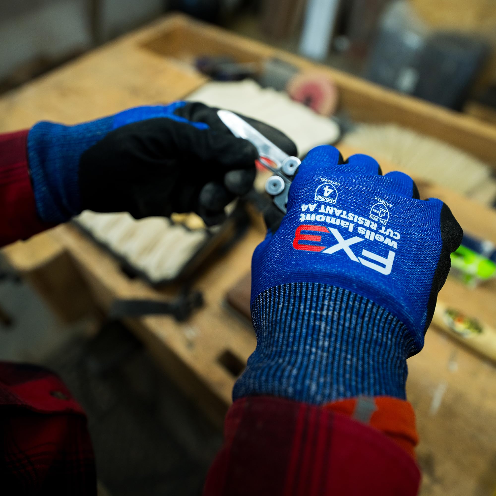 Wells Lamont Guantes de trabajo FX3 resistentes a cortes con revestimiento A4 para hombre, azul, mediano (479M-400)