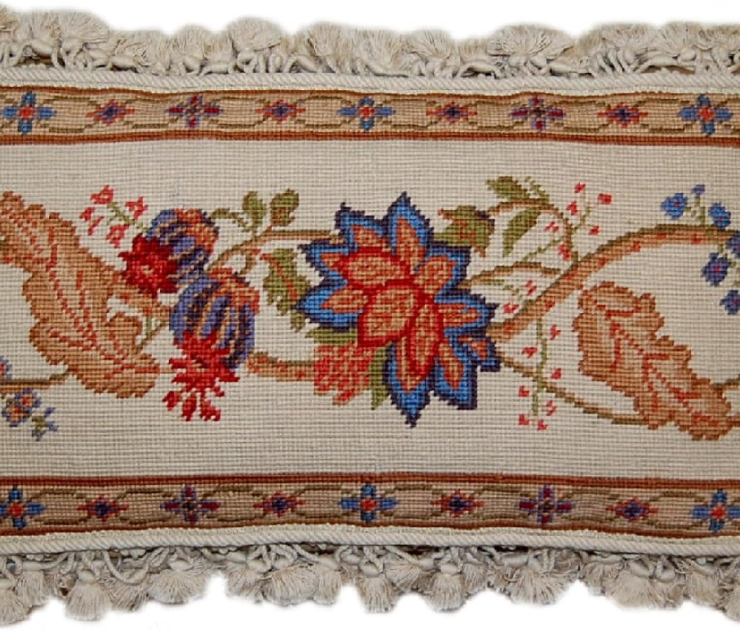 Handmade Wool Needlepoint Throw Pillow Cover 12x22 - Vintage French Country Decorative Cushion Cover for Couch, Bed, and Spring Home Deco