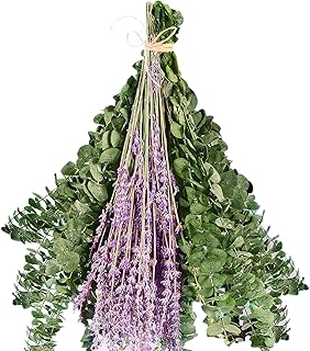 EOBTAIN Shower Eucalyptus & Lavender Hanging 15 Real Fresh Stems & 100 Dried Lavender Bundles, Preserved Eucalyptus Flowers Arrangement Spa Bathroom Decor, 15-17 Inch