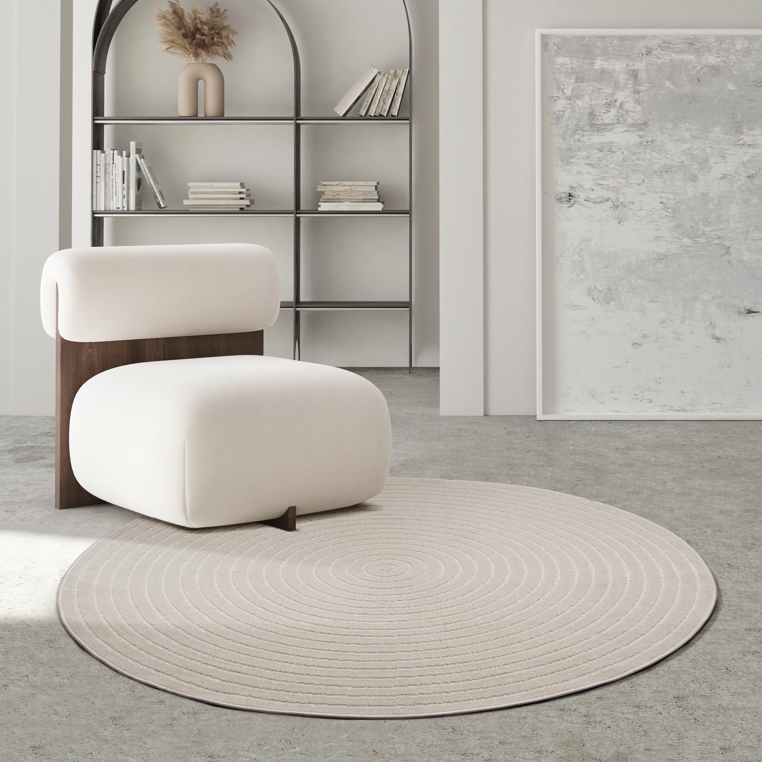 the carpet Santo Plus - Modern Rug, High-Quality Living Room, Bedroom, Outdoor Rug, Boho Rug, Polypropylene Rug, Cream, 160 cm Round - 160 cm - round - Cream-Plus4