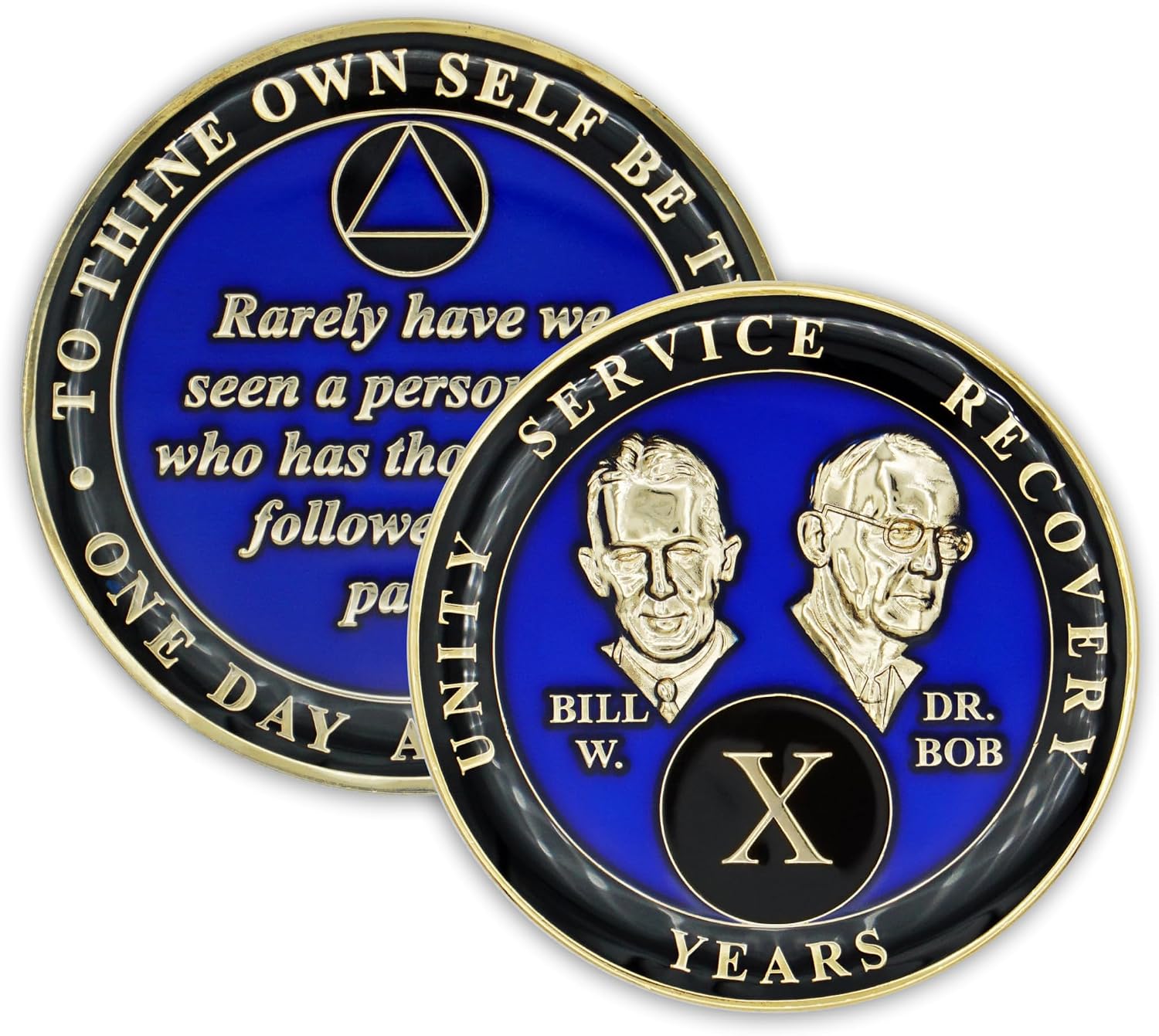10 Year Sobriety Coin | Founders Triplate AA Chip | Celebrate Recovery Anniversary Token | Alcoholics Anonymous Gift (Blue)