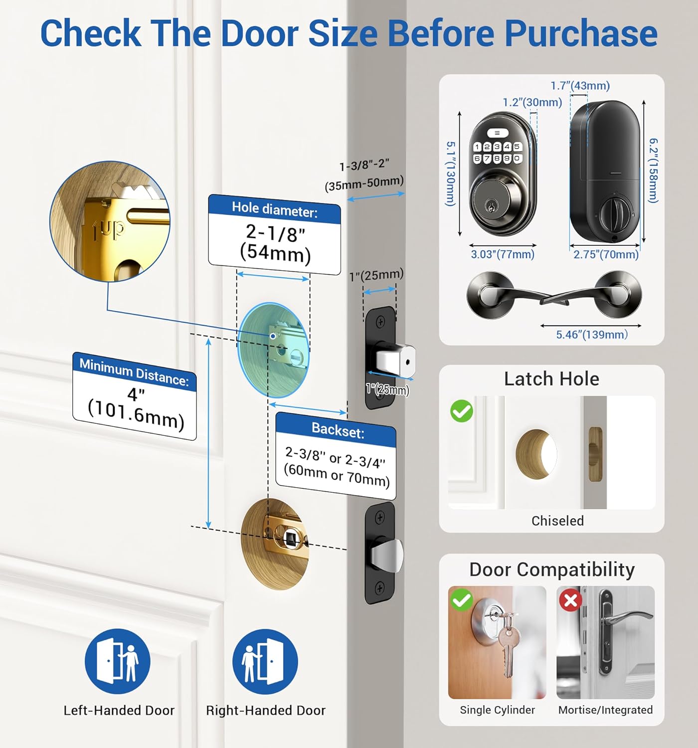 Veise Keyless Entry Door Lock with 2 Lever Handles