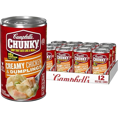 Campbell's Chunky Soup, Creamy Chicken and Dumplings Soup, 18.8 Oz Can (Case of 12) - Creamy Chicken and Dumplings - 18.8 Ounce (Pack of 12)
