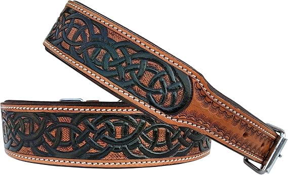 Leather Dog Collar Western Style Heavy Duty Tooled Padded for Comfort 10AB149-M