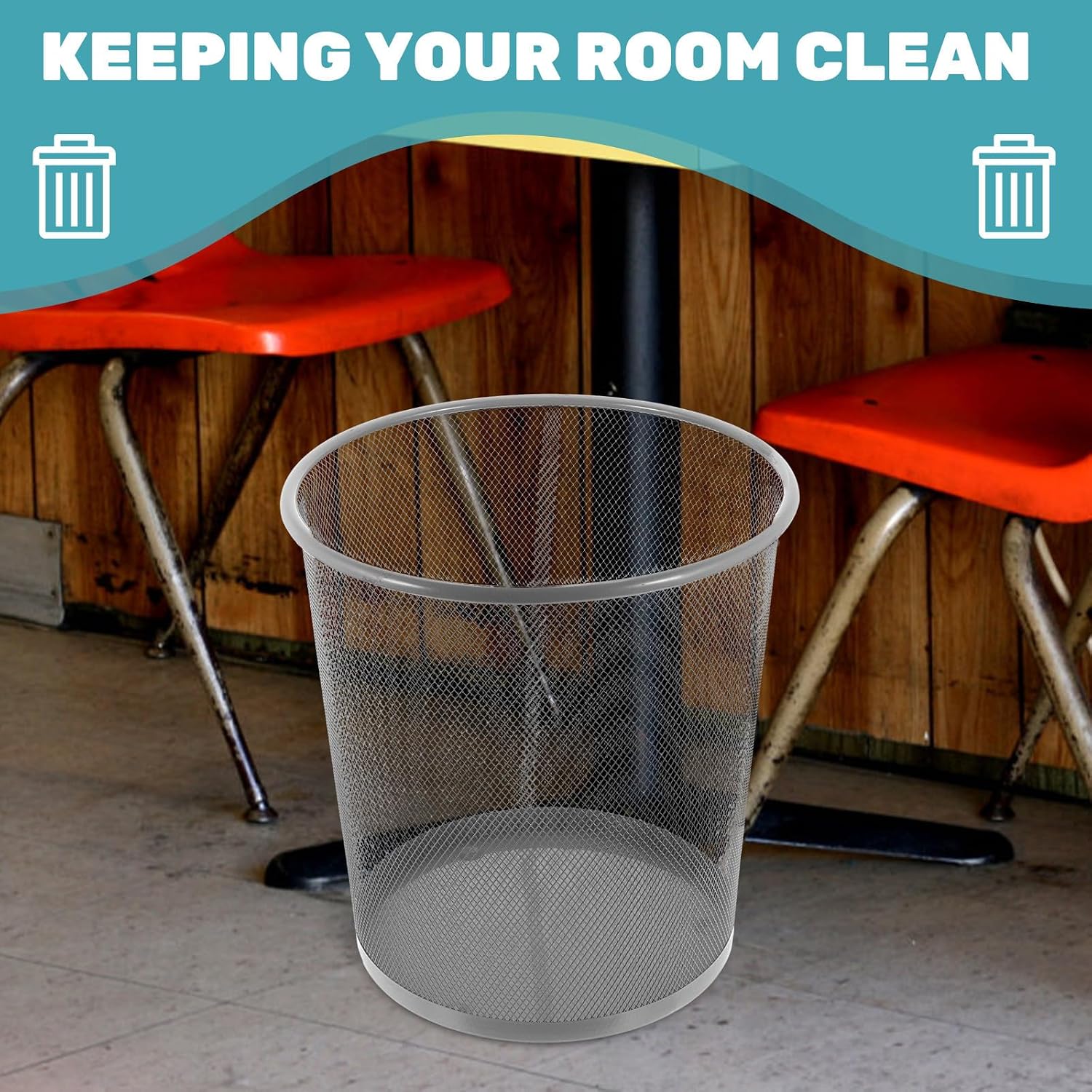 BESPORTBLE Metal Trash Can Open Top Large Capacity Silver Metal Waste Paper Bin for Home Office Bathroom Storage image 4