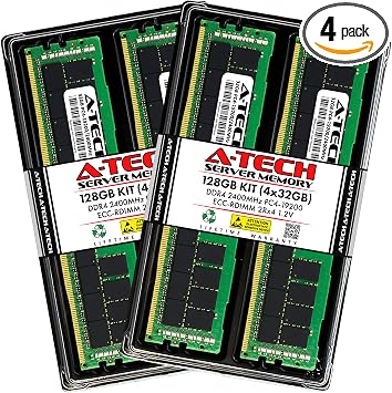 A-Tech 128GB Kit 4x32GB RAM for Dell PowerEdge C4130, C6320, C6420, FC630, FC830, R630, R730xd, R740xd, R840, T430, T440 | DDR4 2400MHz PC4-19200 ECC RDIMM 2Rx4 Registered Server Memory Upgrade