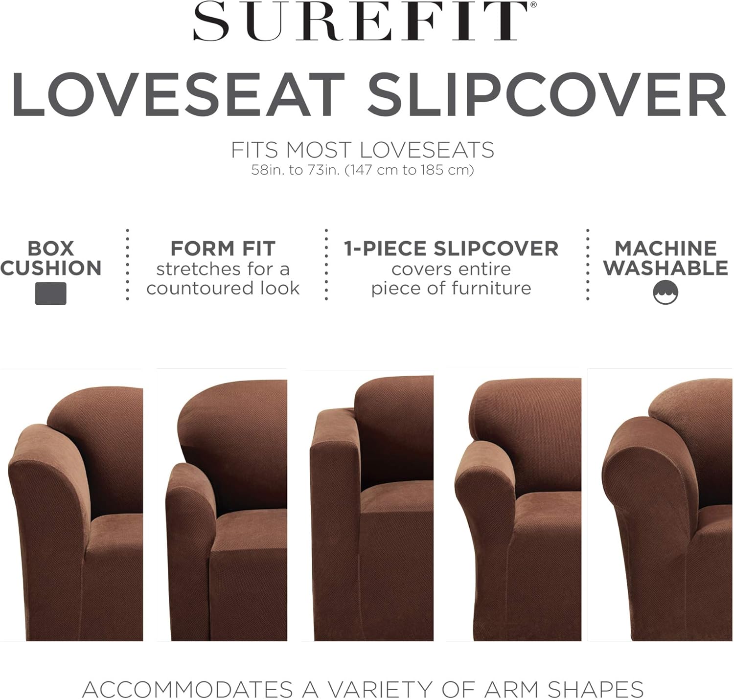 Surefit Slipcover-One Piece Form Fit-Up to 70 Inches-Machine Wash, Loveseat, Gray : Home & Kitchen