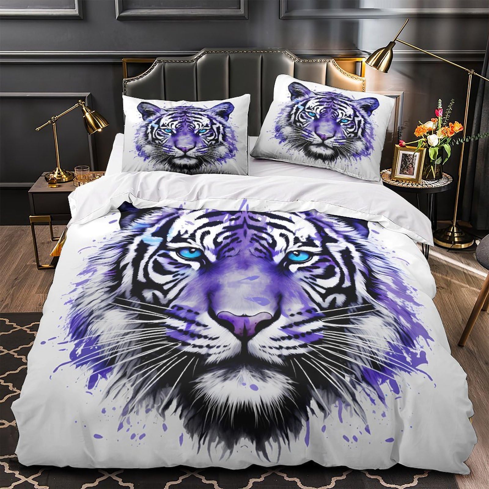 Housse de couette éclair violet 220x240 cm grand lit adulte parure microfibre
