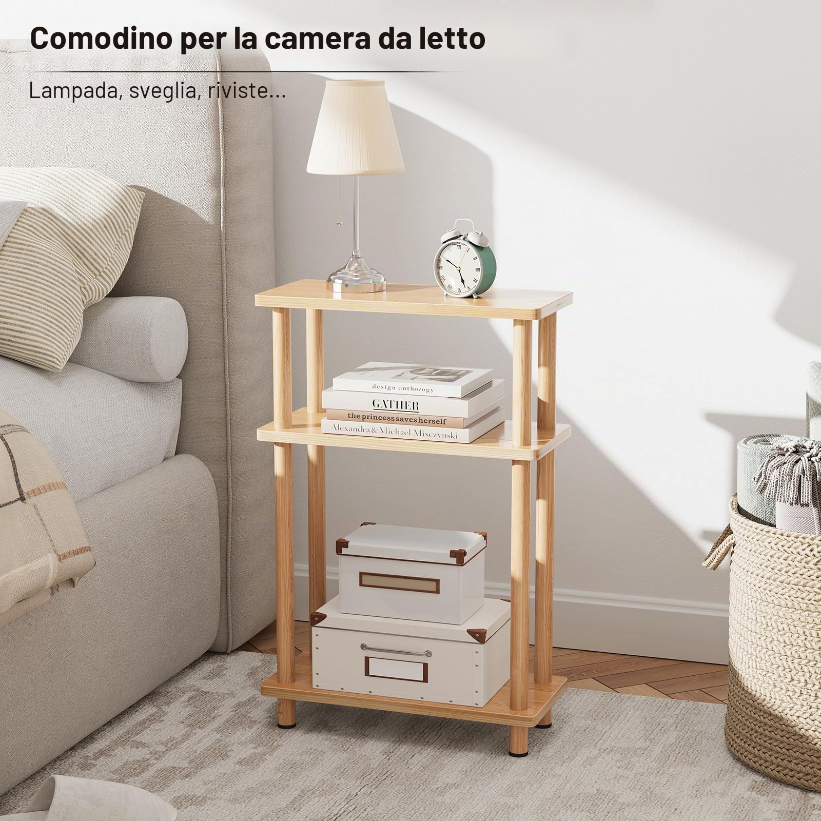 YOUDENOVA 3 Tier Tavolino Laterale Stretto, Tavolino da Divano Laterale, 40x18x61.5CM, Tavolino da Caffè Moderno Piccolo, Tavolino Piccolo Adatto per Soggiorno, Camera da Letto, Naturale