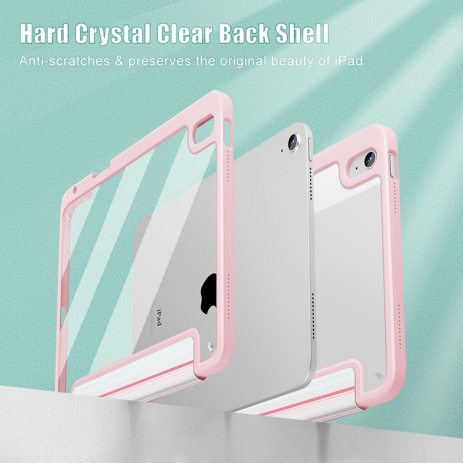 Case for iPad 11 inch A16 2025 Generation 11th / iPad 10.9 inch 2022 10th Gen, Buit in Pencil Holder with Shockproof Cover Clear Transparent Back Shell Auto Wake/Sleep, Elegant Stripes