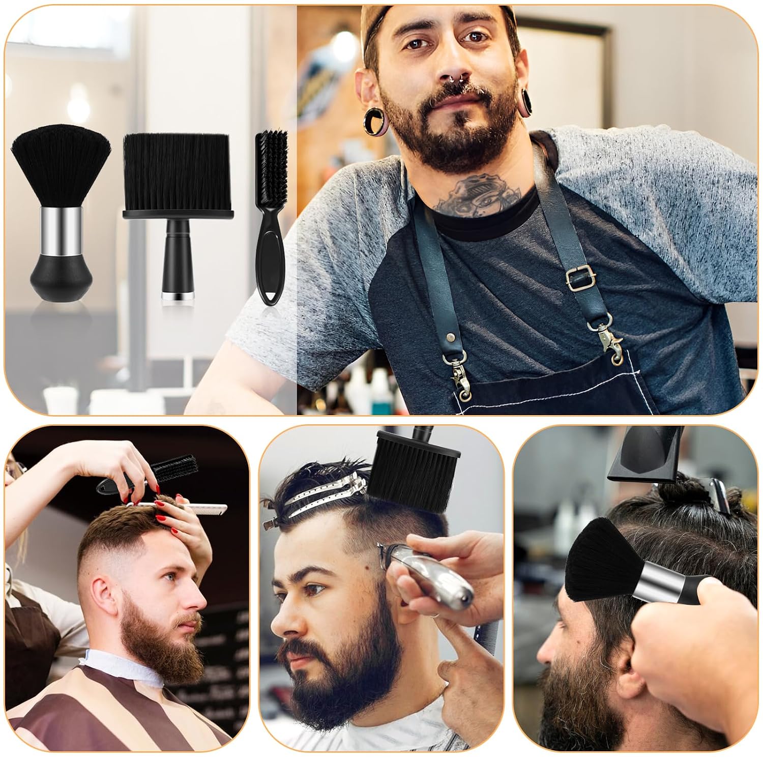 3 Pcs Neck Duster Black Soft Barber Brush Professional Nylon Neck Duster Barber Brush Trimmer Clipper Cleaner Brushes Accessories for Haircut Hair Styling Hair Cleaning Brushes Tool