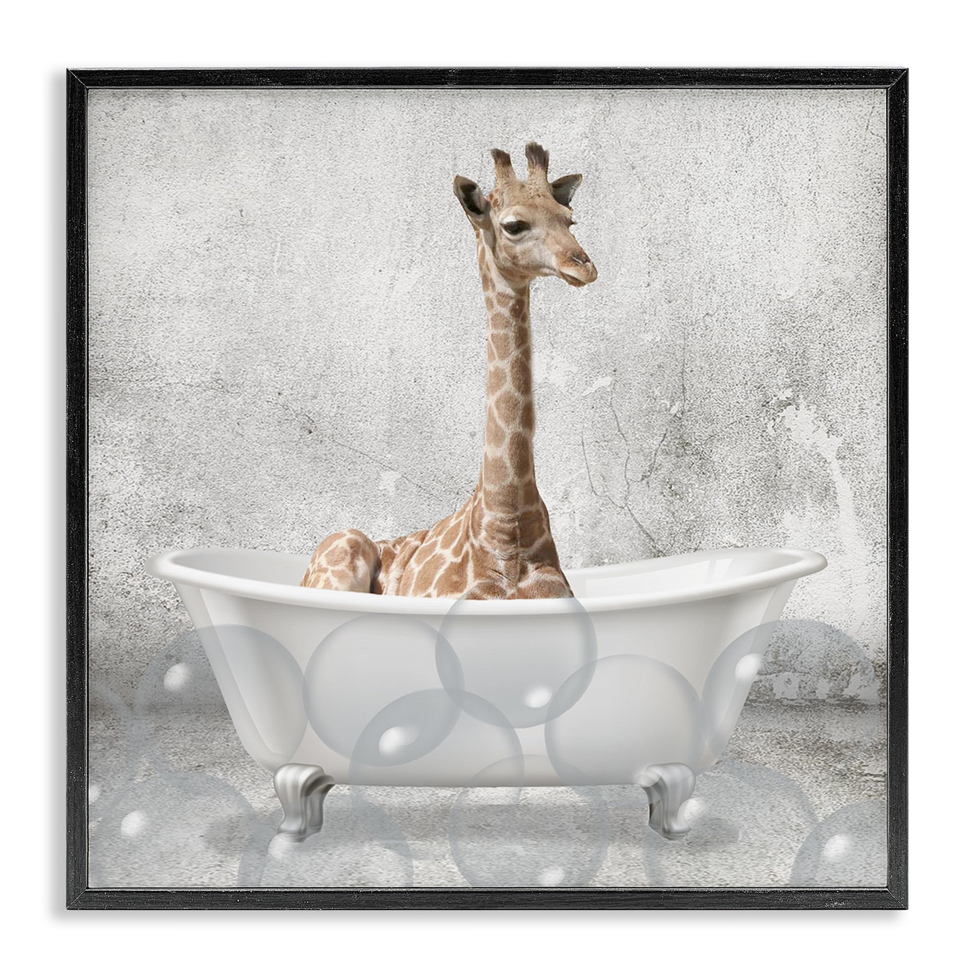 Baby Giraffe Bath Time Nursery, 24 x 24 Inch Framed Giclée Print