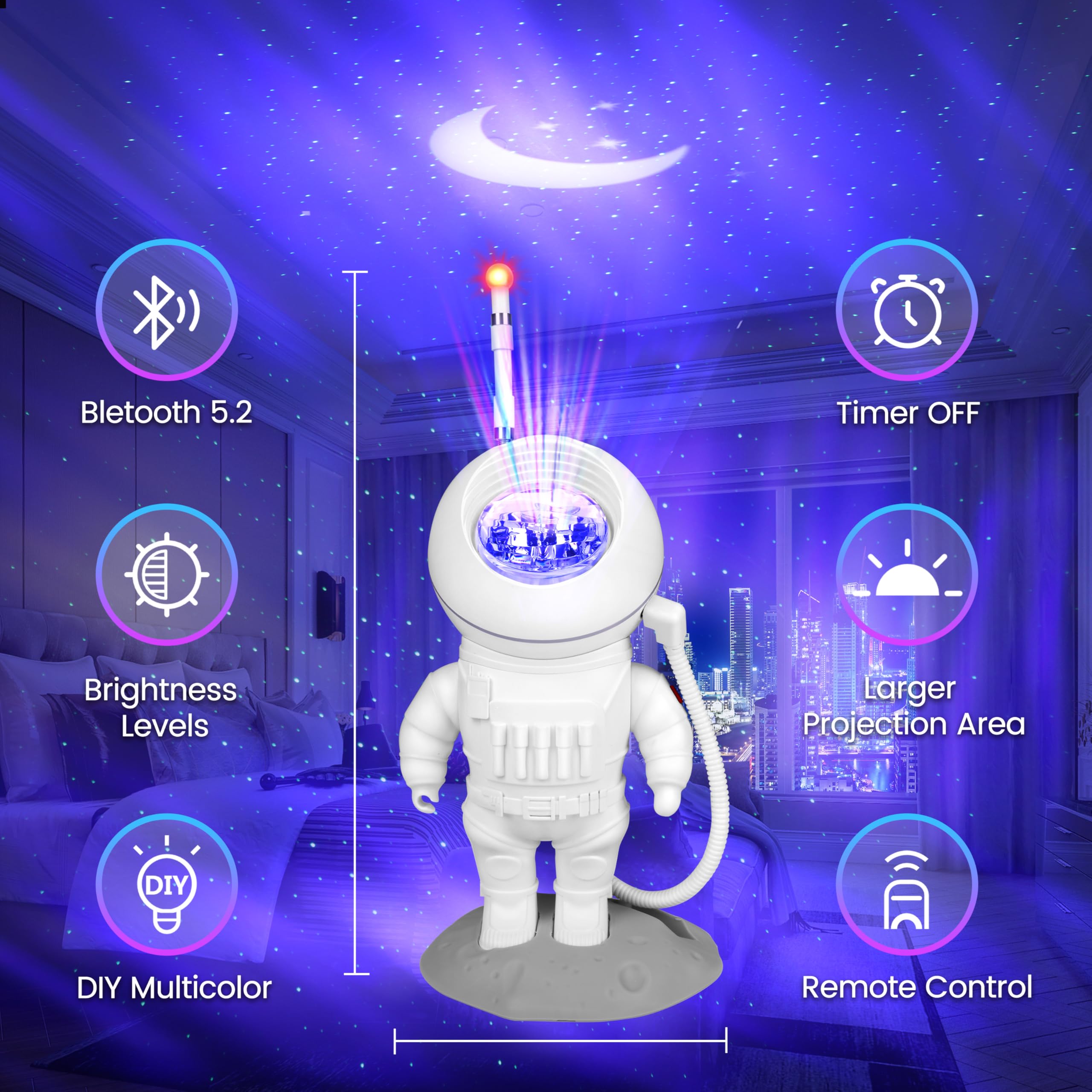 Proyector de estrellas de astronauta, luz de galaxia del norte, proyector de galaxia, luz nocturna para dormitorio de niños y adultos, lámpara LED con temporizador y control remoto, sala de
