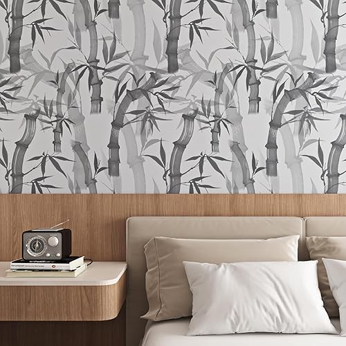 Papel tapiz de bosque de bambú gris, papel tapiz autoadhesivo de 17.5 pulgadas x 23 pies, papel adhesivo neutro para armarios, cajones, paredes de