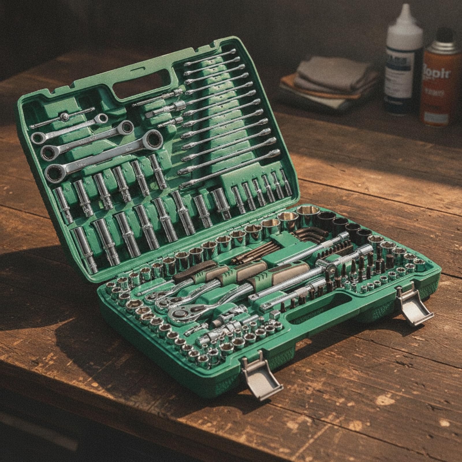 Kit di Riparazione Auto Portatile Set Chiavi a Bussola con Cricchetto Multiuso Utensili per Meccanici, Bagagliaio