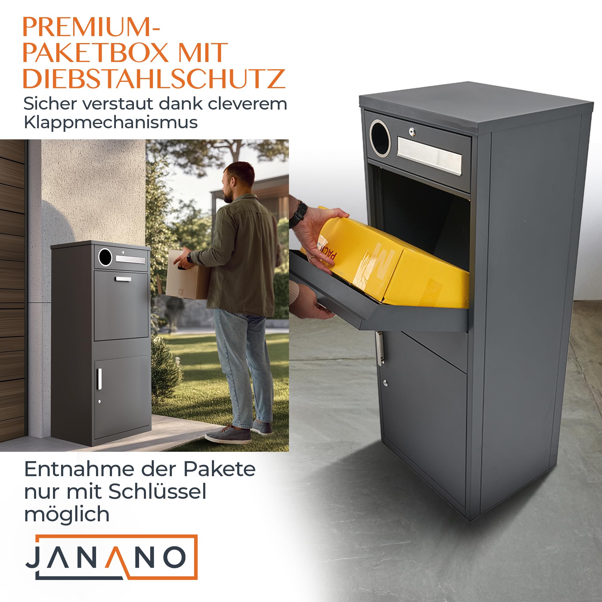 Paketbox mit Zeitungsfach - Paketbriefkasten Witterungsbeständig, Briefkasten mit Paketfach Anthrazit, Paketkasten, Diebstahlschutz, Paketbox draussen groß XXL Montageanleitung