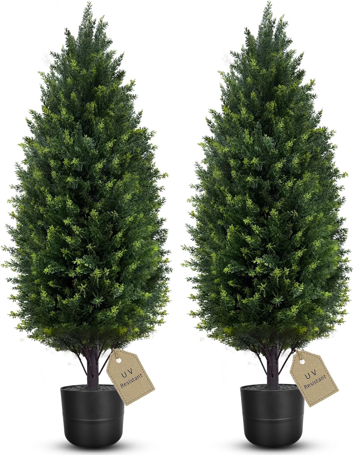 3FT Artificial Cedar Topiary Trees Outdoor, Set of 2 Faux Cypress Christmas Tree with Pot, UV Rated Fake Pine Tree Potted Artificial Plants for Outdoor Planters Xmas Front Door Offices