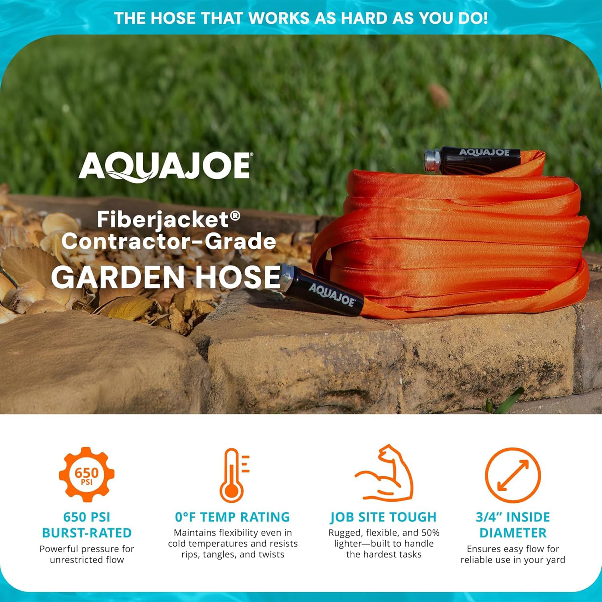 Amazon.com : Aqua Joe AJFJH75-34-CTR FIBERJACKET Garden Hose, Non