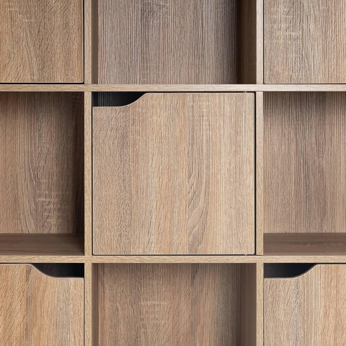 LOLAhome Estantería de Madera, Librería, Estantería Cubo con Puertas y Compartimentos Abiertos, Mueble almacenaje, en Color Natural de 90x29x90 cm para para Estudio,Dormitorio, Salón y Oficina