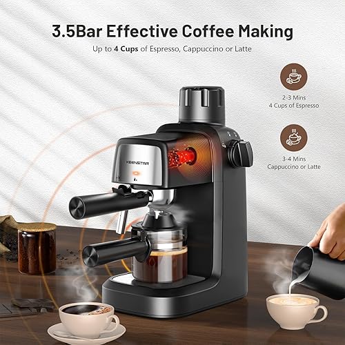 Miniatura 2 de KEENSTAR Máquina de café, cafetera espresso de 3.5 bares, 800 W con espumador de leche, cafetera portátil de 4 tazas para café con leche, capuchino,